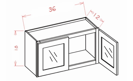 Shaker Unfinished W3618GD: Double Door Prepped for Glass Stacker Wall Cabinet: RTA Kitchen Cabinets