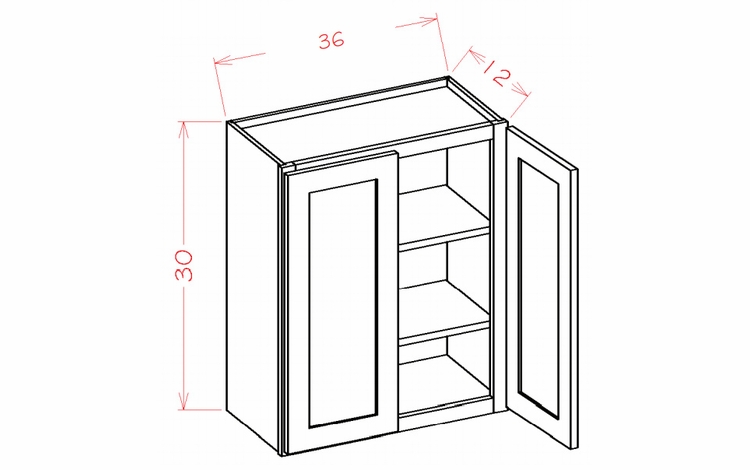 Shaker Unfinished W3630: 30" High Wall Cabinet - Double Door: RTA Kitchen Cabinets