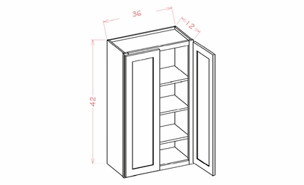 Shaker Unfinished W3642: 42" High Wall Cabinet - Double Door: RTA Kitchen Cabinets