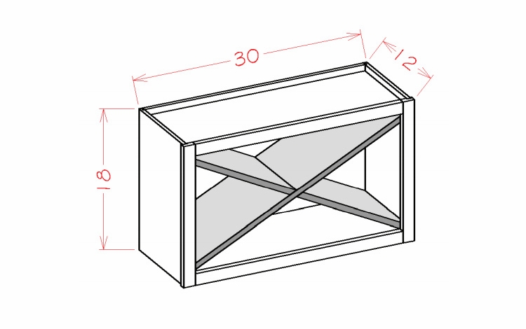 Shaker Unfinished WXRSHELF: Wall Open Cabinet X Rack Insert: RTA Kitchen Cabinets