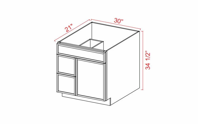 Slim Amber Oak V3021TDL: Left Drawer Vanity Combo Cabinet: Assembled Kitchen Cabinets