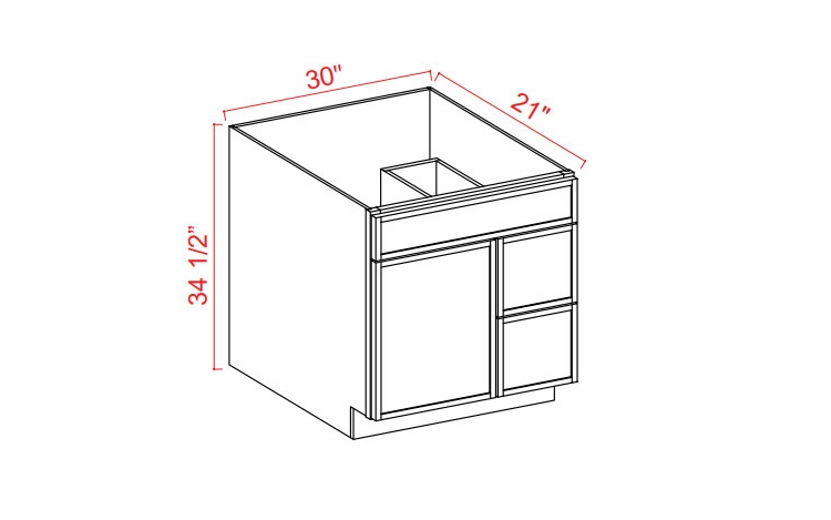 Slim Amber Oak V3021TDR: Right Drawer Vanity Combo Cabinet: Assembled Kitchen Cabinets