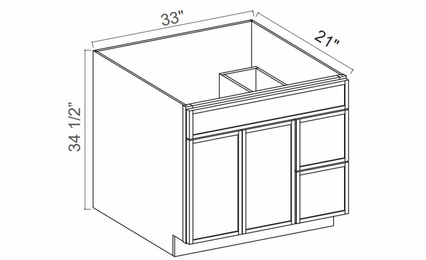 Slim Amber Oak V3321TDR: Right Drawer Vanity Combo Cabinet: Assembled Kitchen Cabinets