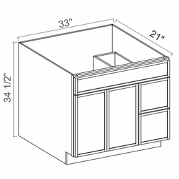 Slim Amber Oak V3321TDR: Right Drawer Vanity Combo Cabinet: Assembled Kitchen Cabinets