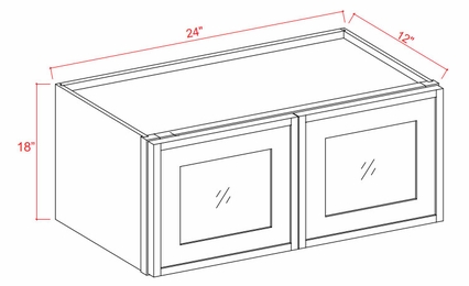 Slim Amber Oak W2418GD: Wall Cabinet With Double Glass Doors: Assembled Kitchen Cabinets