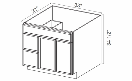 Slim Aston Green V3321TDL: Vanity Combo Cabinet With Left Drawers: Assembled Kitchen Cabinets