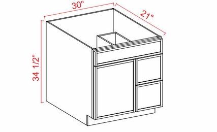 Slim Dove White V3021TDR: Right Vanity Combo Cabinet: Assembled Kitchen Cabinets