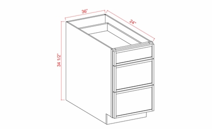 Slim White Oak 3DB36: 3 Drawer Base Cabinets: Assembled Kitchen Cabinets