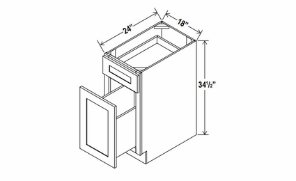 Slim White Oak BWB18: Waste Basket Base Cabinets: Assembled Kitchen Cabinets