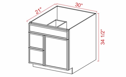 Slim White Oak V3021TDL: Left Vanity Combo Cabinet: Assembled Kitchen Cabinets