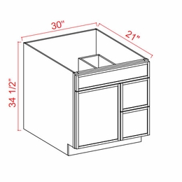 Slim White Oak V3021TDR: Right Vanity Combo Cabinet: Assembled Kitchen Cabinets