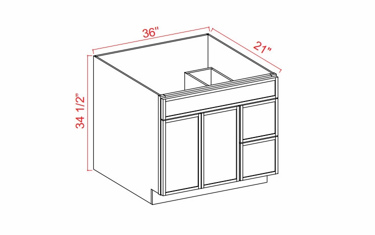 Slim White Oak V3621TDR: Right Vanity Combo Cabinet: Assembled Kitchen Cabinets