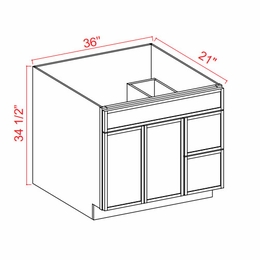 Slim White Oak V3621TDR: Right Vanity Combo Cabinet: Assembled Kitchen Cabinets