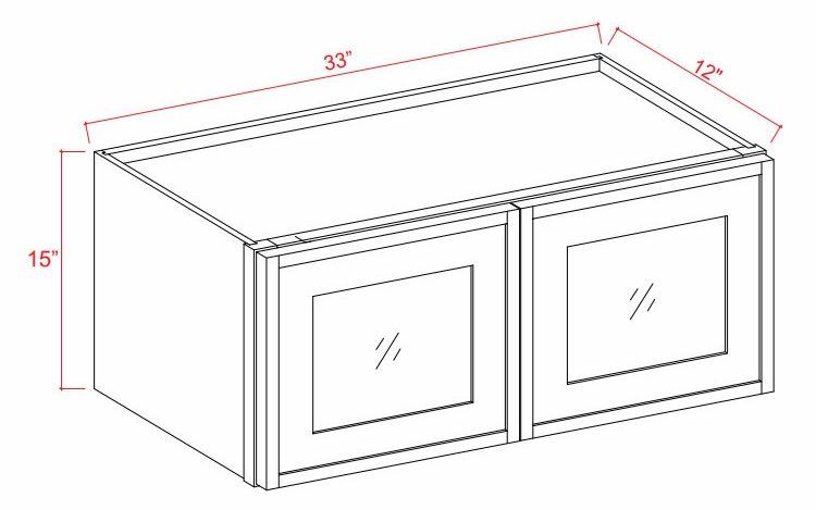 Slim White Oak W3315GD: Wall Cabinet With Double Glass Doors: Assembled Kitchen Cabinets