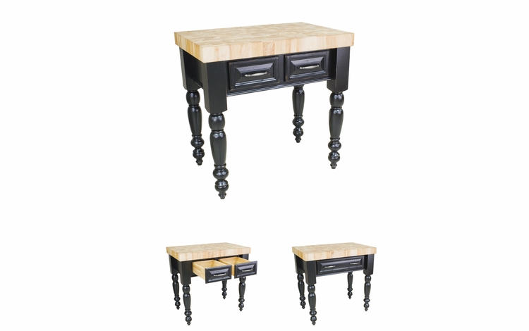 Small Chunky Distressed Black Kitchen Island-ISL04-DBK