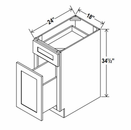 Smokey Ash BWB18: Base Waste Basket Cabinet: Assembled Kitchen Cabinets