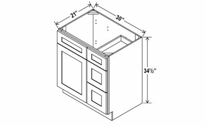 Smokey Ash V3021DR: Vanity Combo Cabinet With Right Drawers: Assembled Kitchen Cabinets