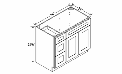 Smokey Ash V3621DL: Vanity Combo Cabinet With Left Drawers: Assembled Kitchen Cabinets