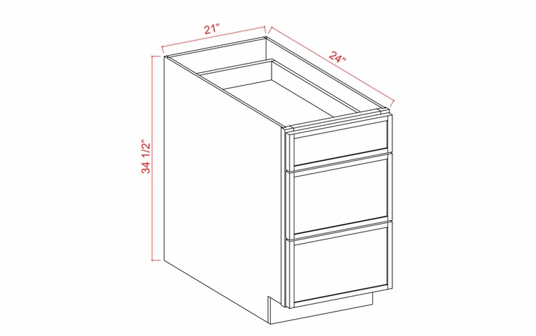 Snow White Shaker 3DB21: 3 Drawer Base Cabinet: Assembled Kitchen Cabinets