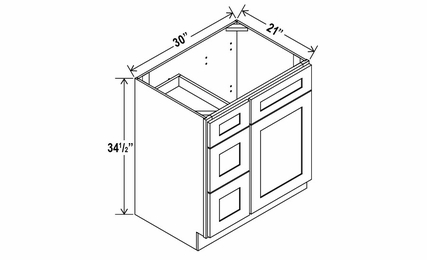 Snow White Shaker V3021DL: Vanity Combo Cabinet With Left Drawers: Assembled Kitchen Cabinets