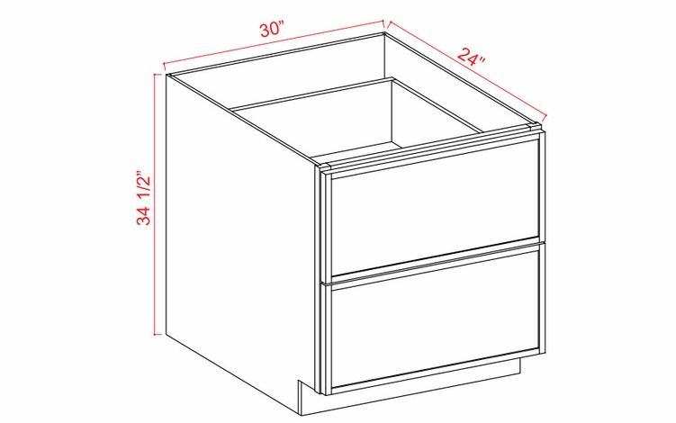 Storm Gray Shaker 2DB30: 2 Drawer Base Cabinet: Assembled Kitchen Cabinets
