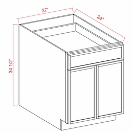 Storm Gray Shaker B27: Double Door Base Cabinet: Assembled Kitchen Cabinets
