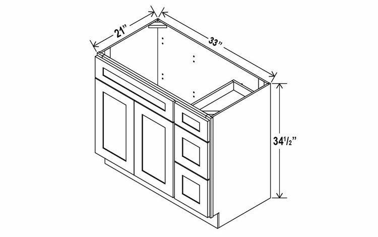 Storm Gray Shaker V3321DR: Vanity Combo Cabinet With Right Drawers: Assembled Kitchen Cabinets
