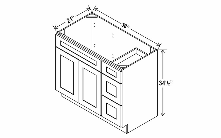 Storm Gray Shaker V3621DR: Vanity Combo Cabinet With Right Drawers: Assembled Kitchen Cabinets