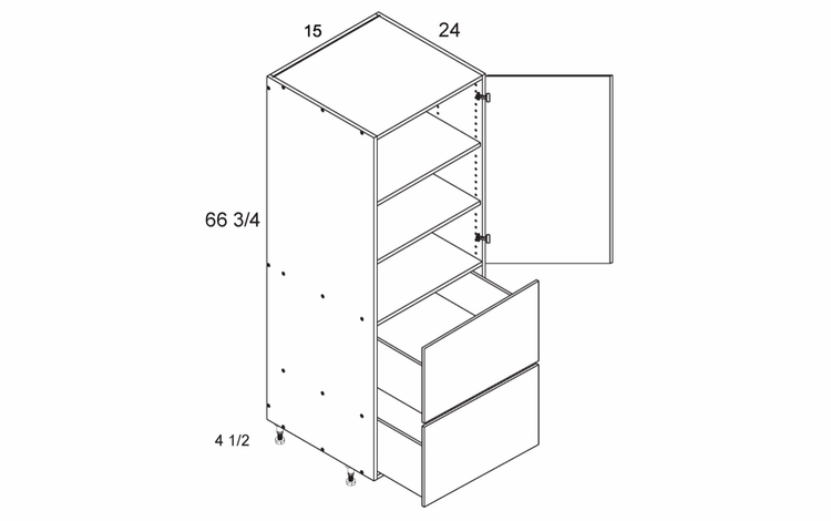 T2DB1572: Tall One Door Two Drawer Utility: Torino Dark Wood Kitchen Cabinets