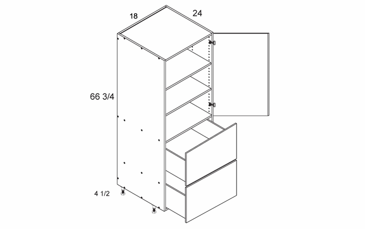 T2DB1872: Tall One Door Two Drawer Utility: Torino White Pine Kitchen Cabinets