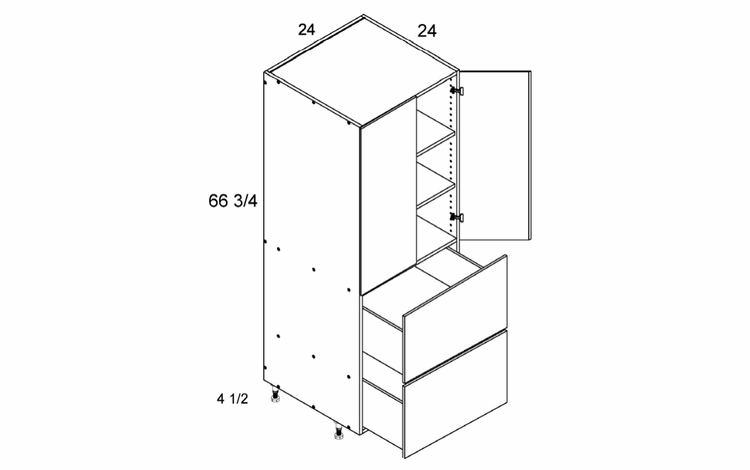 T2DB2472: Tall Two Door Two Drawer Utility: Palermo Gloss White Kitchen Cabinets