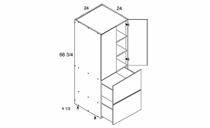 T2DB2472: Tall Two Door Two Drawer Utility: Torino Grey Wood Kitchen Cabinets