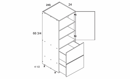 T2DB2472S: Tall One Door Two Drawer Utility: Torino Grey Wood Kitchen Cabinets