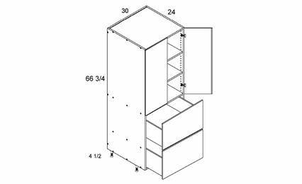 T2DB3072: Tall Two Door Two Drawer Utility: Torino Grey Wood Kitchen Cabinets
