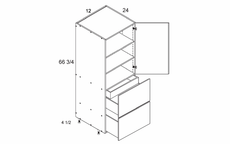 T2DBID1272: Tall One Door Two Drawer with One Inner Drawer Utility: Rivera Oyster Shell Kitchen Cabinets