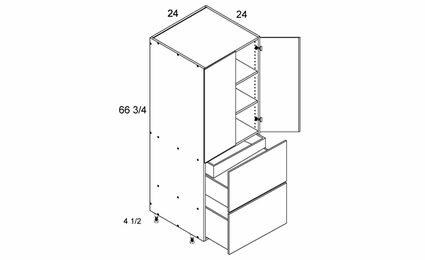 T2DBID2472: Tall Two Door Two Drawer with One Inner Drawer Utility: Rivera Oyster Shell Kitchen Cabinets