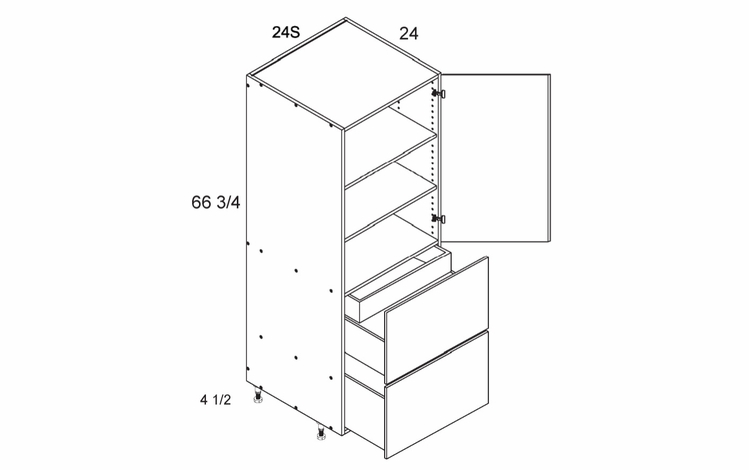 T2DBID2472S: Tall One Door Two Drawer with One Inner Drawer Utility: Palermo Gloss White Kitchen Cabinets