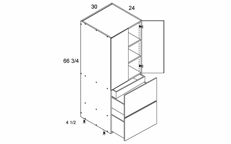 T2DBID3072: Tall Two Door Two Drawer with One Inner Drawer Utility: Torino Grey Wood Kitchen Cabinets