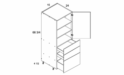T3DB1572: Tall One Door Three Drawer Utility: Torino Grey Wood Kitchen Cabinets