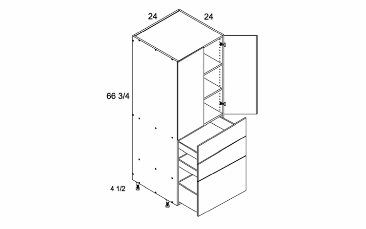 T3DB2472: Tall Two Door Three Drawer Utility: Palermo Gloss White Kitchen Cabinets