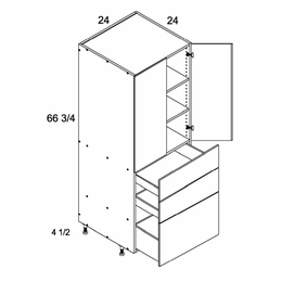 T3DB2472: Tall Two Door Three Drawer Utility: Palermo Gloss White Kitchen Cabinets