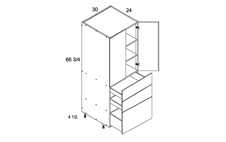 T3DB3072: Tall Two Door Three Drawer Utility: Palermo Gloss White Kitchen Cabinets
