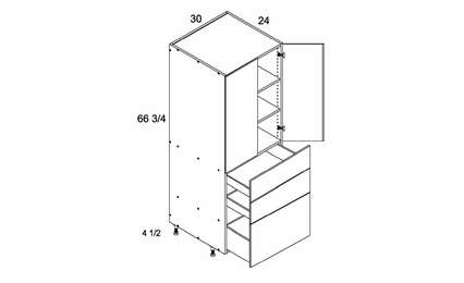 T3DB3072: Tall Two Door Three Drawer Utility: Palermo Gloss White Kitchen Cabinets