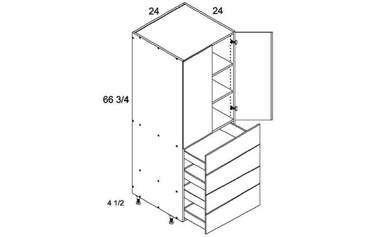 T4DB2472: Tall Two Door Four Drawer Utility: Rivera Oyster Shell Kitchen Cabinets