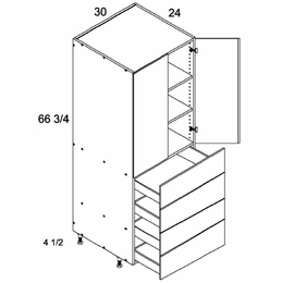 T4DB3072: Tall Two Door Four Drawer Utility: Torino Dark Wood Kitchen Cabinets