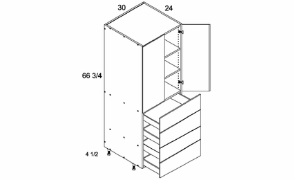 T4DB3072: Tall Two Door Four Drawer Utility: Torino Grey Wood Kitchen Cabinets