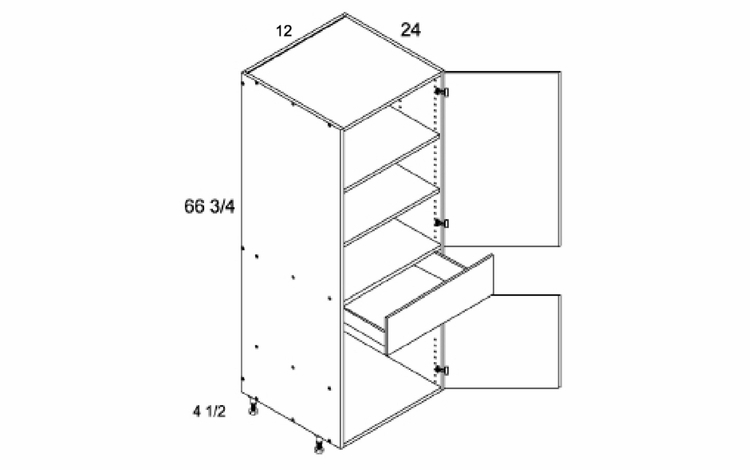 TB1272: Tall Two Door One Drawer Utility: Torino Dark Wood Kitchen Cabinets