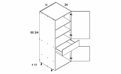 TB1272: Tall Two Door One Drawer Utility: Torino White Pine Kitchen Cabinets