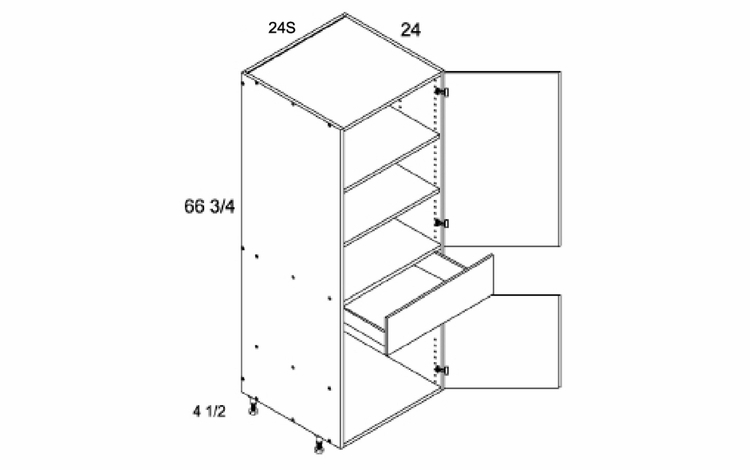 TB2472S: Tall Two Door One Drawer Utility: Torino Grey Wood Kitchen Cabinets