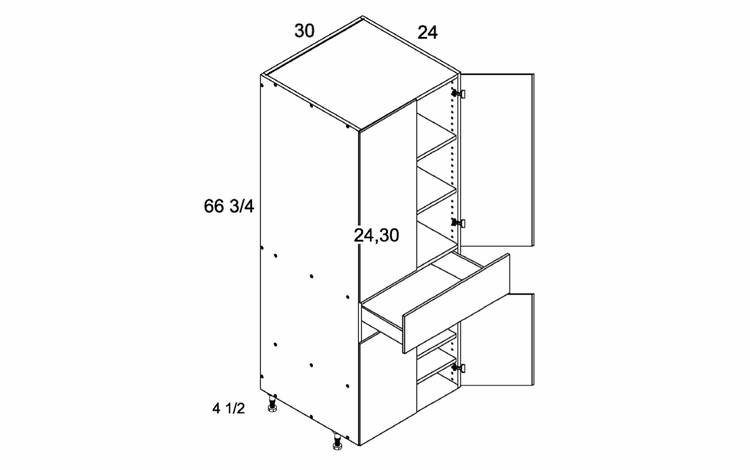 TB3072: Tall Four Door One Drawer Utility: Rivera Oyster Shell Kitchen Cabinets
